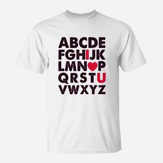 Valentines Day Outfit Alphabet Abc I Love You T-Shirt - Seseable