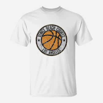 Venice Beach Basketball Court Circle Distressed Print T-Shirt - Seseable