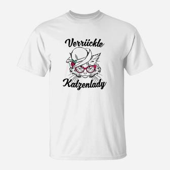 Verrückte Katzenlady Damen T-Shirt mit Katzenmotiv - Seseable