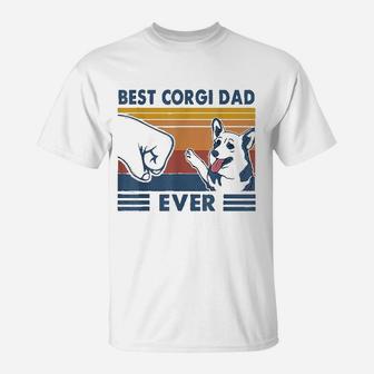 Vintage Best Corgi Dad Ever Fist Bump Funny Corgi Lover Gift T-Shirt - Seseable