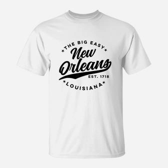 Vintage New Orleans Louisiana The Big Easy Black Text T-Shirt - Seseable