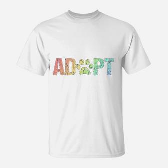Vintage Rainbow Adopt A Dog Rescue Foster Adoption Month T-Shirt - Seseable