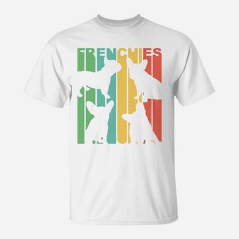 Vintage Retro 1970s Style Rainbow French Bulldogs Silhouette T-Shirt - Seseable