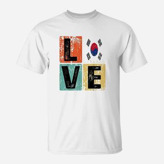 Vintage Retro I Love South Korea Flag For South Korean Pride T-Shirt - Seseable