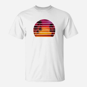 Vintage Retro Sunset Palm Tree Beach California Hawaii Shirt Premium T-Shirt - Seseable