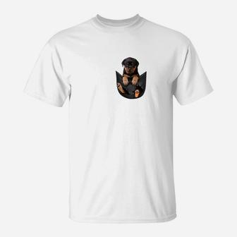 Weißes Herren-T-Shirt mit Hunde-Brusttaschen-Design, Lustige Männermode - Seseable