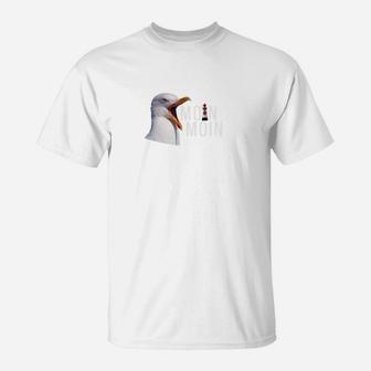 Weißes T-Shirt mit Pelikan-Aufdruck & MION-Schriftzug, Strandmotiv Shirt - Seseable