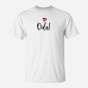 Weißes Unisex T-Shirt mit Oida!-Schriftzug & Herz-Design - Seseable
