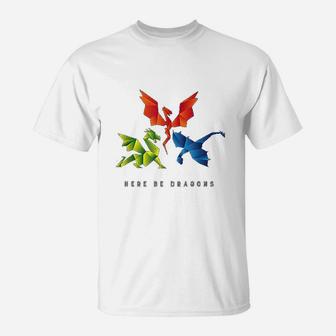 Where The Dragons Went Origami Style Dragons T-Shirt - Seseable
