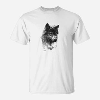 Wolf Drawing Premium Howling Dog Pack Moon Forest T-Shirt - Seseable