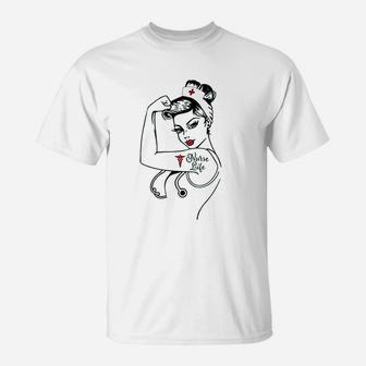 Women Nurse Funny Graphic Rosie The Riveter T-Shirt - Seseable