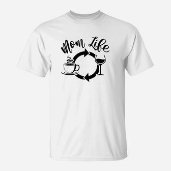 Womens Mom Life Wine Coffee Repeat Womens T-Shirt - Seseable
