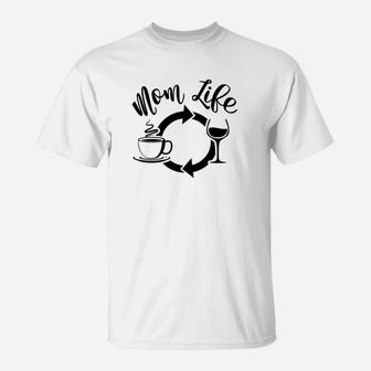 Womens Mom Life Wine Coffee Repeat Womens T-Shirt | Seseable FR