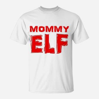 Womens Mommy Elf Christmas Funny Matching Family Costume T-Shirt - Seseable