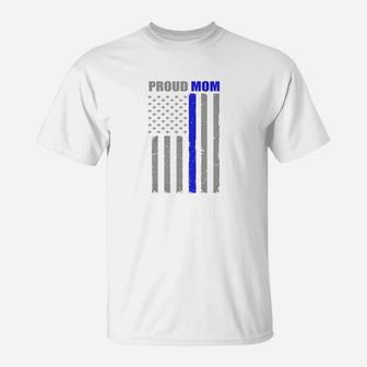 Womens Proud Mom Thin Blue Line Flag Police T-shirt 1 T-Shirt - Seseable