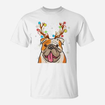Xmas Funny Bulldogs With Antlers Christmas Xmas Tee T-Shirt - Seseable