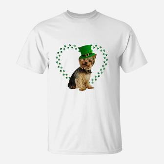 Yorkshire Terrier Heart Paw Leprechaun Hat Irish St Patricks Day Gift For Dog Lovers T-Shirt - Seseable