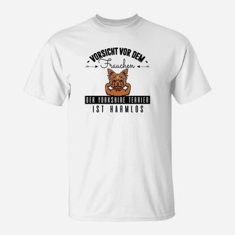 Yorkshire Terrier T-Shirt: Vorsicht Frauchen, Hund Harmlos - Seseable