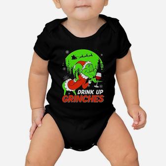 Drink Up Grinch Christmas Drinking Lovers Baby Onesie - Seseable
