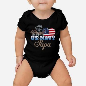 Proud Us Navy Papa Shirt Navy Papa Patriotic Heart Baby Onesie - Seseable