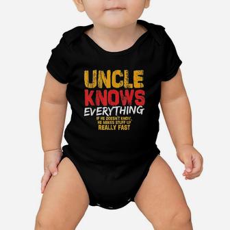 Uncle Knows Everything Funny Uncle Fathers Day Gifts Baby Onesie - Seseable