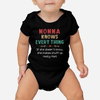 Vintage Momma Knows Everything Quote Black Funny Baby Onesie - Seseable
