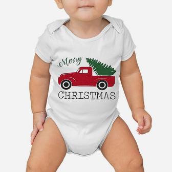 Baby Girl Boy Merry Christmas Cute Red Truck Tree Print Baby Onesie - Seseable