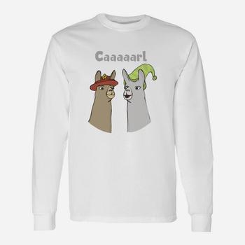 Anbech Women's Retro Llama Graphic Tee - Long Sleeve Cotton Blend T-Shirt, Light Grey