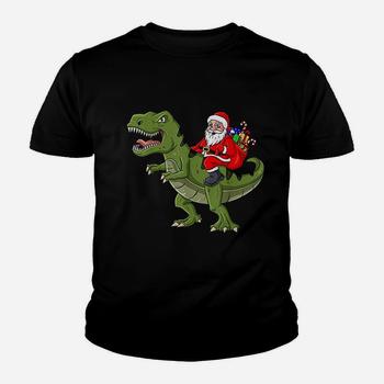 Santa Claus Riding T Rex Christmas Boys Girls Kids Xmas T-Shirt