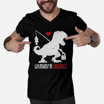 Mens Grandpasaurus Rex Tshirt Funny Papa Saurus Dino Fishing Gift
