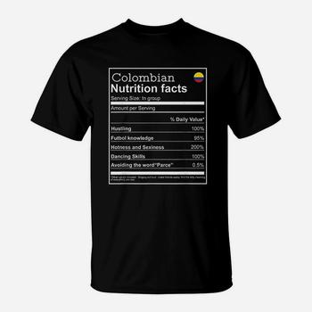 Colombian Nutrition Facts Funny Cool Graphic Tshirt