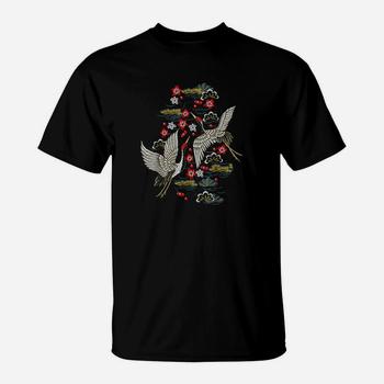 Crane & Cherry Blossom Tshirt - Vintage Japanese Embroidery Crane & Cherry Blossom Tshirt - Vintage Japanese Embroidery