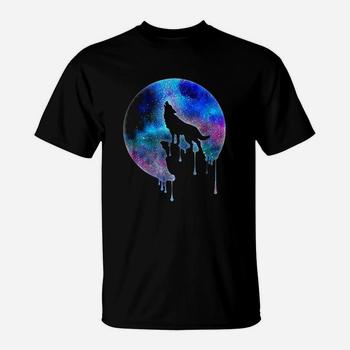 Full Moon T-Shirt Howling Wolf Galaxy Psychedelic Watercolor Full Moon T-Shirt Howling Wolf Galaxy Psychedelic Watercolor