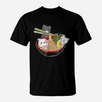 Kawaii Japanese Anime Cat T-Shirt Bowl Ramen Noodle Gift Tee
