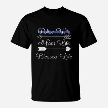 Womens Police Wife Shirts For Women - Mom Life Blessed Life Womens Police Wife Shirts For Women - Mom Life Blessed Life
