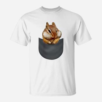 T-Shirt - Cute Chipmunk Hanging Out In Pocket, Squirrel T-Shirt - Cute Chipmunk Hanging Out In Pocket, Squirrel