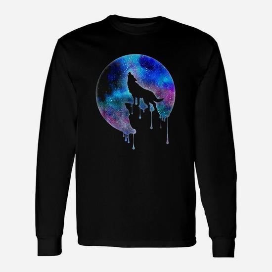 Full Moon T-Shirt Howling Wolf Galaxy Psychedelic Watercolor Full Moon T-Shirt Howling Wolf Galaxy Psychedelic Watercolor