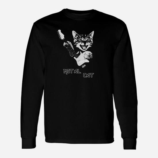 Heavy Metal Cat Cat With Guitar Music Long Sleeve T Shirt Seseable UK