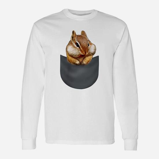 T-Shirt - Cute Chipmunk Hanging Out In Pocket, Squirrel T-Shirt - Cute Chipmunk Hanging Out In Pocket, Squirrel