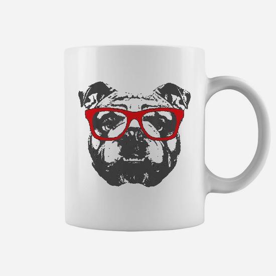 Bulldog Mug with Red Glasses