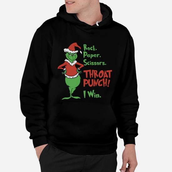 Grinch Rock Paper Scissors Throat Punch I Win Christmas Hoodie Seseable CA