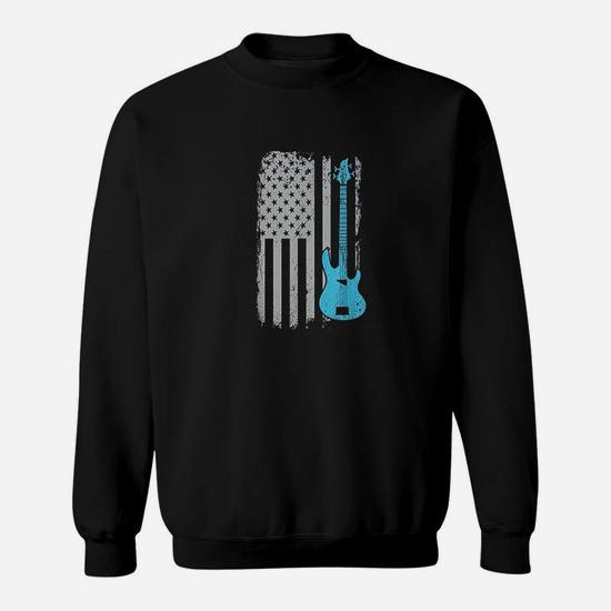 Electric Bass Guitar Player American Flag Musician Sweat Shirt