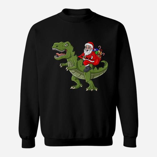 Santa Claus Riding T Rex Christmas Boys Girls Kids Xmas T-Shirt