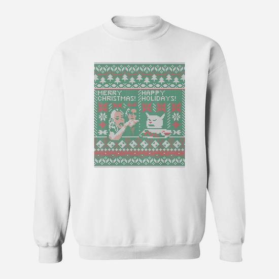 Woman Yelling At Cat Meme Ugly Christmas Sweater Style T-Shirt Woman Yelling At Cat Meme Ugly Christmas Sweater Style T-Shirt