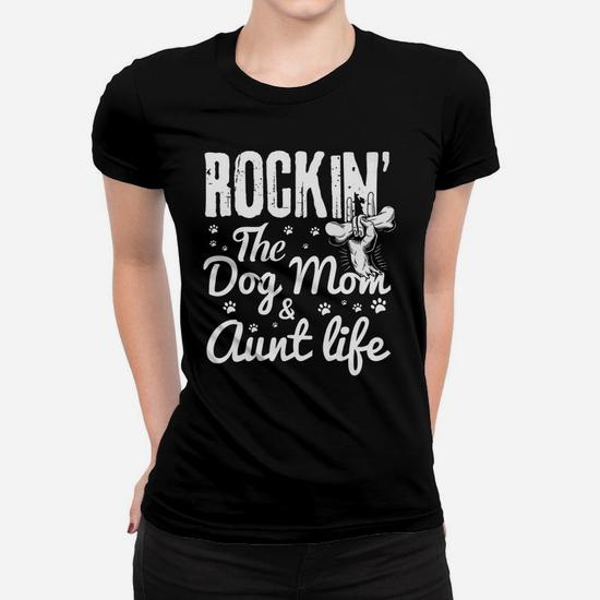 Rockin' The Dog Mom Aunt Life T-Shirt For Women – Tie-Dye Green, Short Sleeve Funny Dog Lover Top