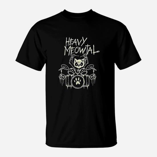 Heavy Metal Headbanger Gift Drummer Cat Playing Drum Meowtal T-Shirt