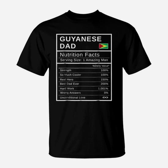 Mens Guyanese Dad, Nutrition Facts Shirt - Front View