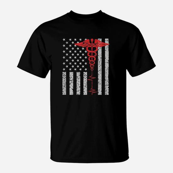 Thin Red Line Caduceus American Flag Nurse T Shirt Seseable UK