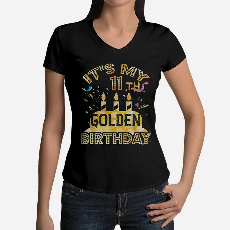 11th Birthday My 11th Golden Birthday Vintage  Women V-Neck T-Shirt