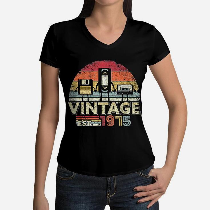 1975 Vintage Birthday Gift Funny Music Tech Humor  Women V-Neck T-Shirt